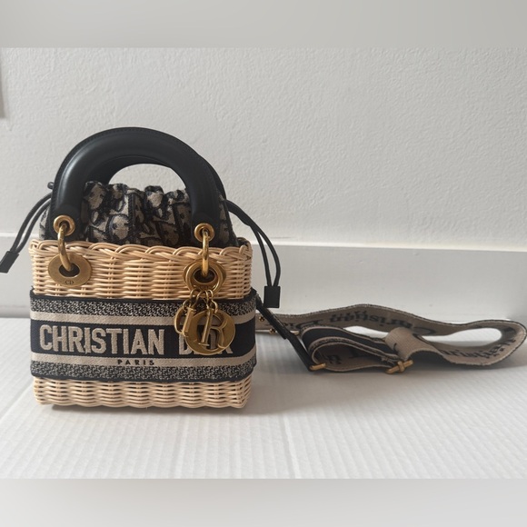Dior Handbags - Dior Mini Lady Dior Wicker Basket Bag Oblique